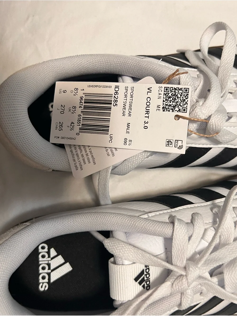 adidas White and Black VL Court 3.0 Low-Top Sneakers